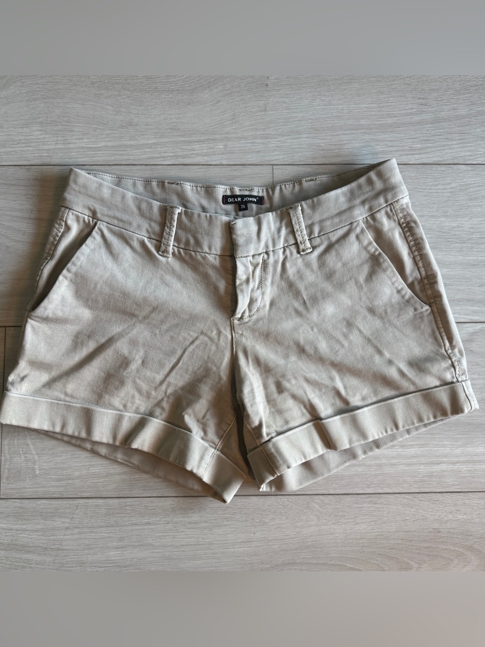 Dear John Women’s Khaki Cuffed Chino Shorts Size 26 Beige Stretch Casual